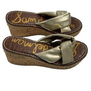 Sam Edelman Ramsey Wedge Sandal in Metallic Gold Size US 7.5 EU 38 Shoes